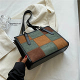 Vintage Patchwork Suede Shoulder Bag for Women