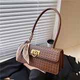 Retro Scarf Shoulder Bags Woven Pattern Flip Lock Handbags