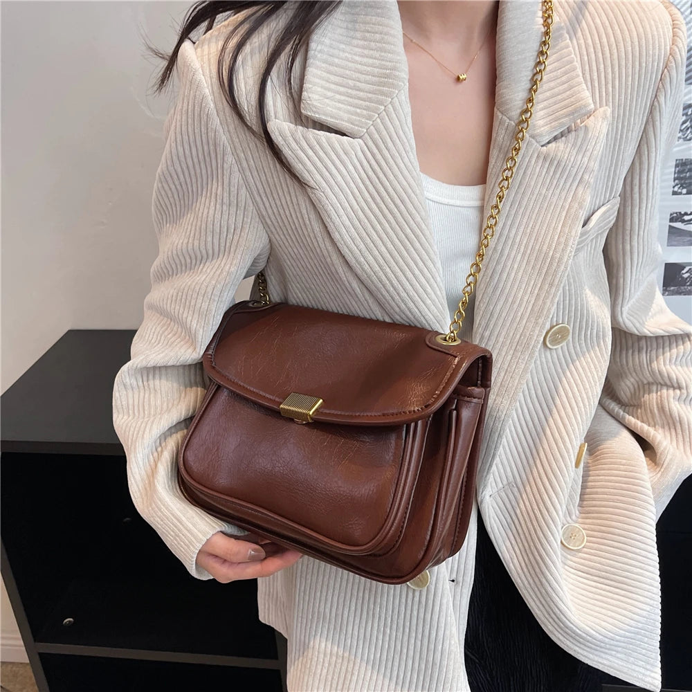 Vintage Chain Shoulder Bags for Women Winter Messenger Work Purses