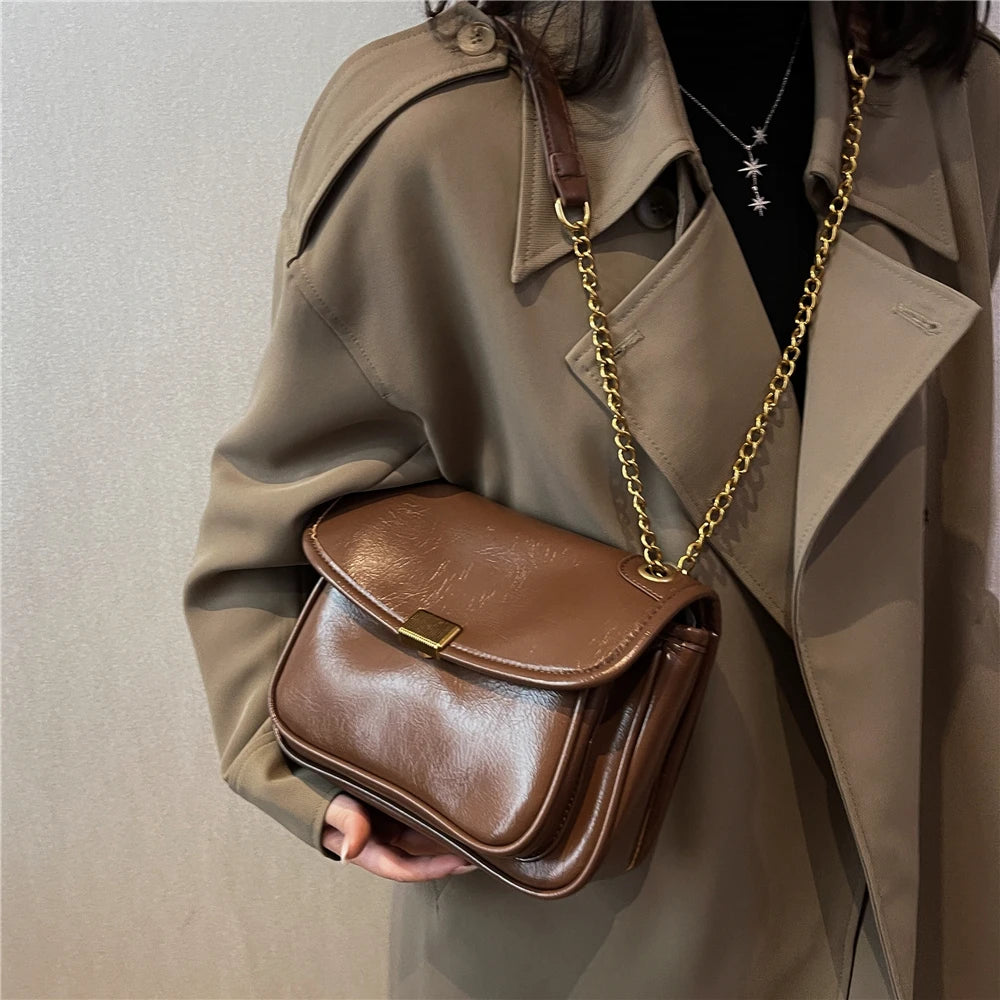 Vintage Chain Shoulder Bags for Women Winter Messenger Work Purses