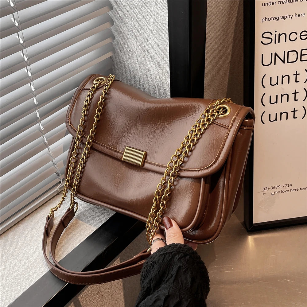 Vintage Chain Shoulder Bags for Women Winter Messenger Work Purses