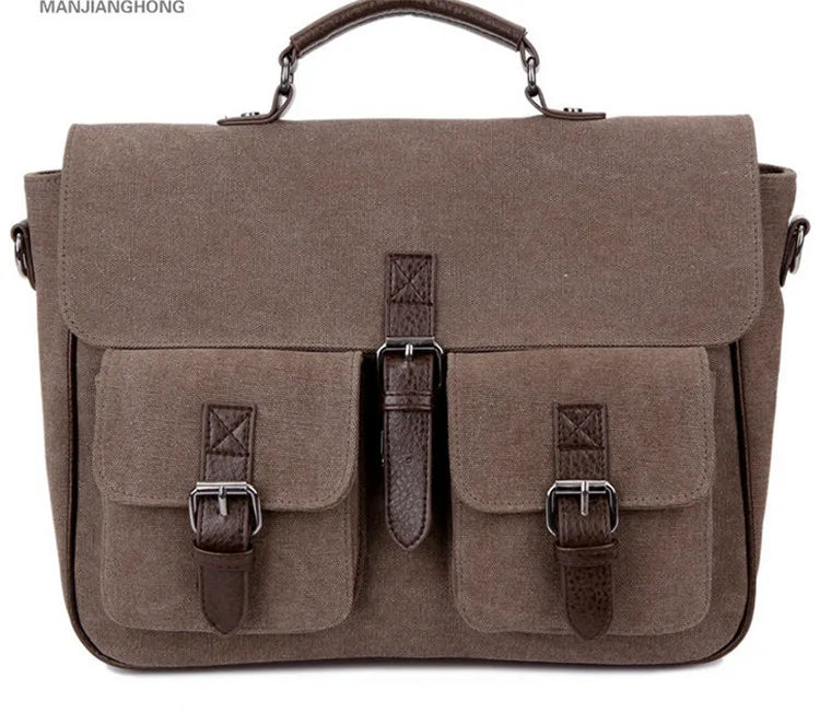 Men Office Bag Canvas Briefcase Document Tote Vintage Leather