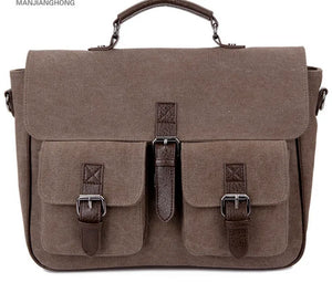Men Office Bag Canvas Briefcase Document Tote Vintage Leather