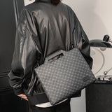 Men's Leather Briefcase Plaid Messenger Bag