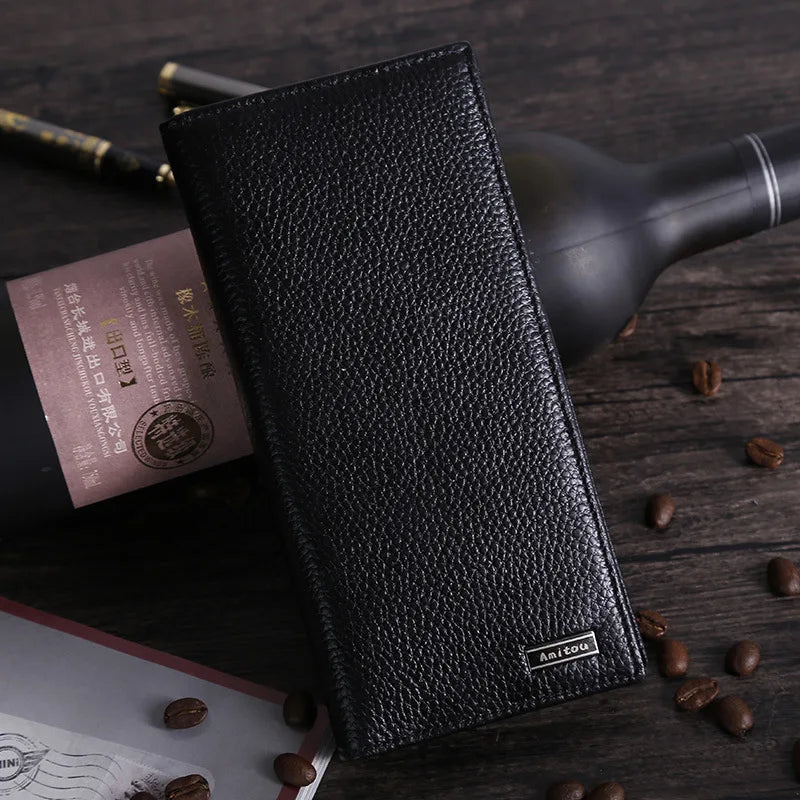 Men's Long Cow Leather Wallet Multi-card Business Bag