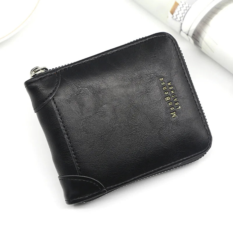 Real Cowhide Men's Short Wallets Portefeuille Homme Solid