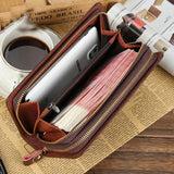 Men Clutch Wallet Large Capacity Double Zipper Phone Pouch Leather Wallet