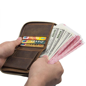 Men's Cow Leather Short Wallet High Cash Purses Clutch Vintage