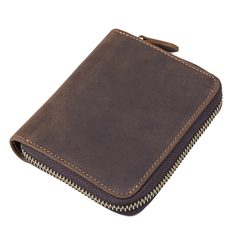 Men's Cow Leather Short Wallet High Cash Purses Clutch Vintage