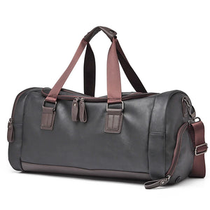 Men's PU Leather Travel Shoulder Bag with Shoe Compartment
