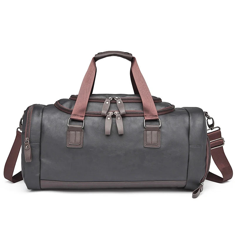 Men's PU Leather Travel Shoulder Bag with Shoe Compartment
