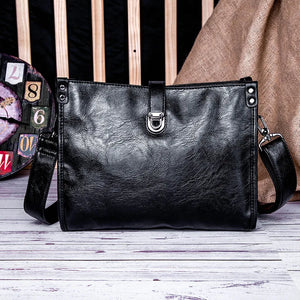 Men's PU Leather Messenger Bag Buckle Shoulder Casual File Bag