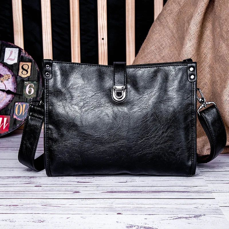 Men's PU Leather Messenger Bag Buckle Shoulder Casual File Bag