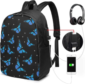 Butterflies Backpack Travel Laptop Bag USB Charging Port School Outdoor Sports