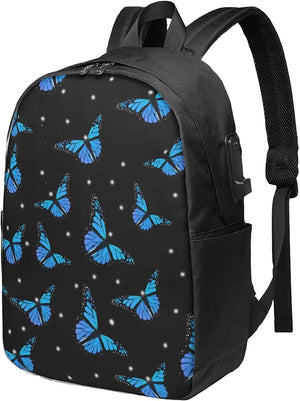 Butterflies Backpack Travel Laptop Bag USB Charging Port School Outdoor Sports