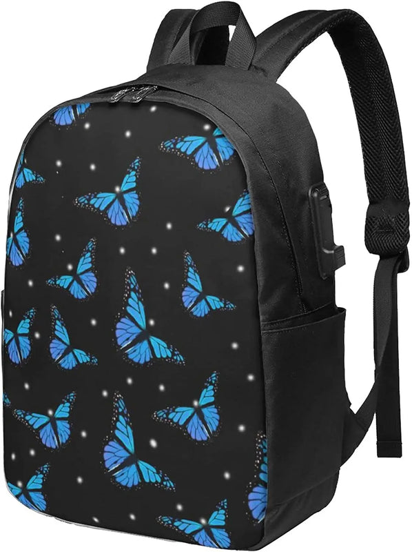 Butterflies Backpack Travel Laptop Bag USB Charging Port School Outdoor Sports