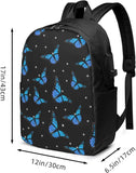 Butterflies Backpack Travel Laptop Bag USB Charging Port School Outdoor Sports