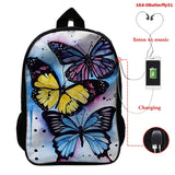 Butterfly 16 Inch Women School Bags Orthopedic Backpack 3D Print USB Charging