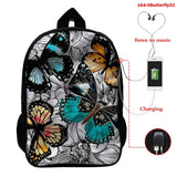 Butterfly 16 Inch Women School Bags Orthopedic Backpack 3D Print USB Charging