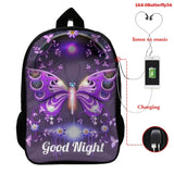 Butterfly 16 Inch Women School Bags Orthopedic Backpack 3D Print USB Charging