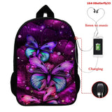 Butterfly 16 Inch Women School Bags Orthopedic Backpack 3D Print USB Charging