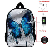 Butterfly 16 Inch Women School Bags Orthopedic Backpack 3D Print USB Charging