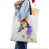 Butterfly Cat Print Tote Shoulder Bag Women Shopping Reusable Bags