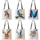 Butterfly Cat Print Tote Shoulder Bag Women Shopping Reusable Bags
