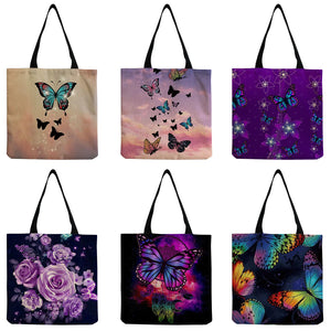 Butterfly Animal Printed Women Shoulder Handbags High Capacity Foldable Shopping