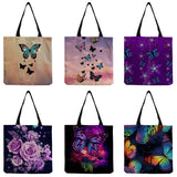 Butterfly Animal Printed Women Shoulder Handbags High Capacity Foldable Shopping