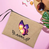 Butterfly Name Women's Pouches Linen Makeup Bag Personalised Travel Clutch Bags