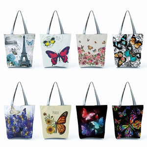 Butterfly Printed Cartoon Handbags Classic Floral High Capacity Foldable