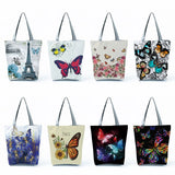 Butterfly Printed Cartoon Handbags Classic Floral High Capacity Foldable