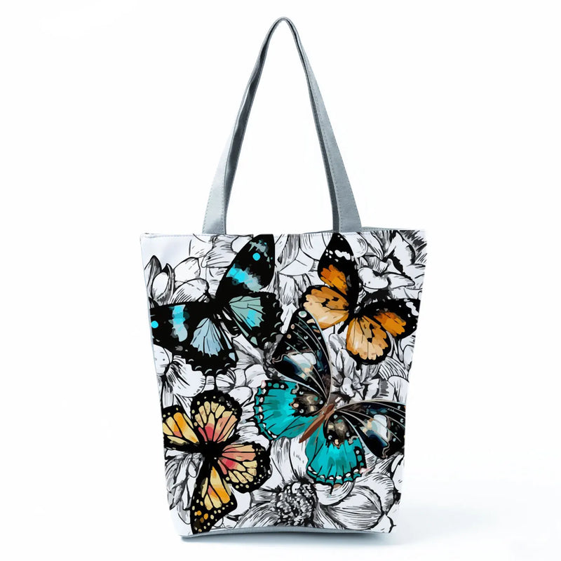 Butterfly Printed Cartoon Handbags Classic Floral High Capacity Foldable