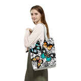 Butterfly Printed Cartoon Handbags Classic Floral High Capacity Foldable