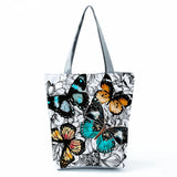 Butterfly Printed Cartoon Handbags Classic Floral High Capacity Foldable