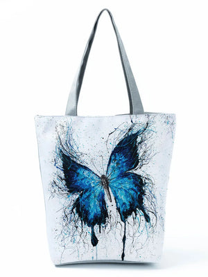 Butterfly Printed Cartoon Handbags Reusable Women Shoulder Bag Tote