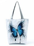Butterfly Printed Cartoon Handbags Reusable Women Shoulder Bag Tote