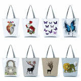 Butterfly Printed Cartoon Handbags Reusable Women Shoulder Bag Tote