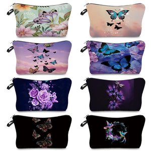 Butterfly Printed Women's Cosmetic Bag Animal Pencil Case Travel Storage Bag