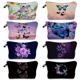 Butterfly Printed Women's Cosmetic Bag Animal Pencil Case Travel Storage Bag