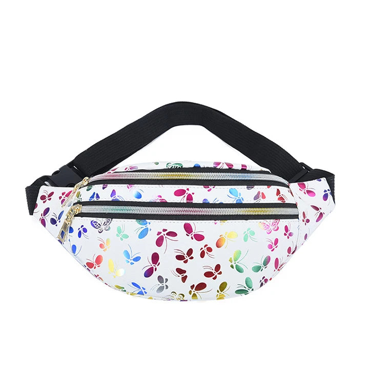 Butterfly Printed Waist Bag Women Fanny Pack Colorful Girls Bum Bag