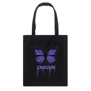 Butterfly Punk Canvas Women Shopping Bags Girl Shoulder Cloth Bags