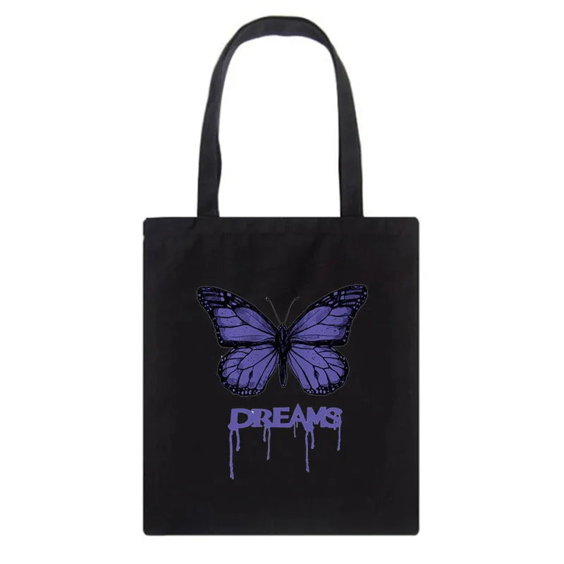 Butterfly Punk Canvas Women Shopping Bags Girl Shoulder Cloth Bags