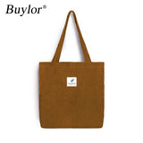 Buylor Female Corduroy Bag Shopping Canvas Shoulder Bags for Women Handbags