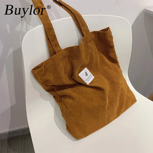 Buylor Female Corduroy Bag Shopping Canvas Shoulder Bags for Women Handbags
