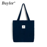 Buylor Female Corduroy Bag Shopping Canvas Shoulder Bags for Women Handbags