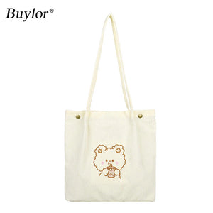Buylor Corduroy Women's Tote Shoulder Bag Soft Eco Storage Handbag