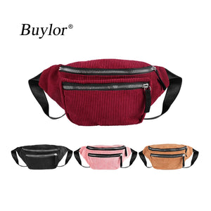 Corduroy Fanny Pack for Women Zipper Belt Bag