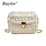Buylor Women's Woven Tote Bag Chain Knitting Crossbody Shoulder Bags